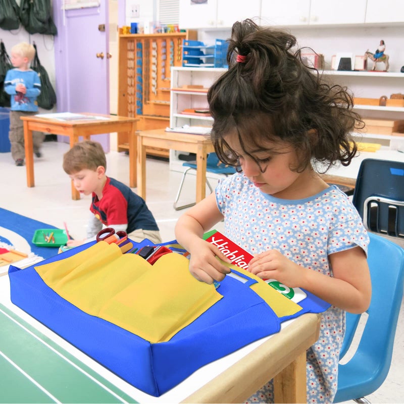 AUVCAS VNOM Chair Back Pocket School Seat Chair Storage Pocket Organizer with Label Slot Multiple Pockets for School Home Classroom Preschool Daycare (Yellow+Blue) - Image 3